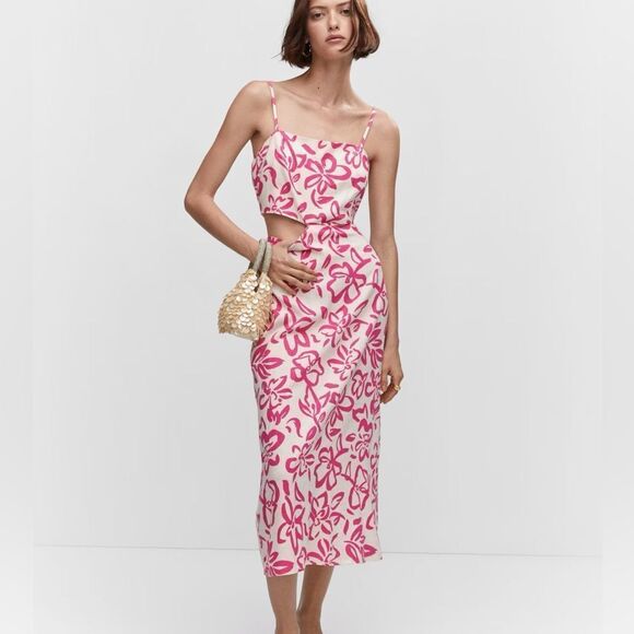Mango printed linen blend dress with cut out details - Picture 7 of 10